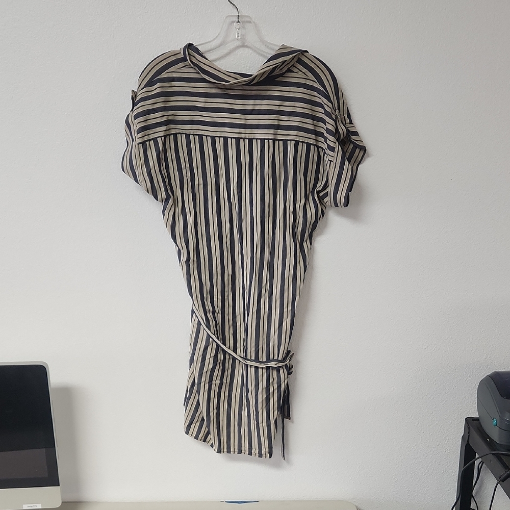 Tommy Hilfiger Asymmetrical Black and Cream Striped Dress